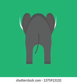 Elephant back view vector icon gray animal illustration. Isolated mammal africa zoo. Safari wildlife drawing nature