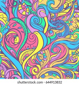 The elephant in the background of the ornament backgrounds. Bright pattern. India ethno style.