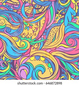 The elephant in the background of the ornament backgrounds. Bright pattern. India ethno style.