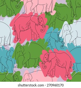 Elephant background sketch seamless, sketch, colored print fabric