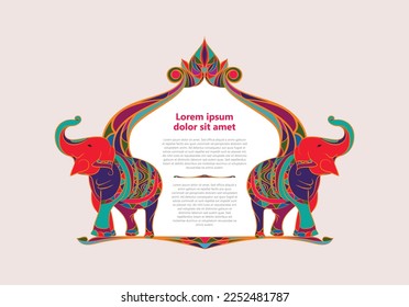 Elephant badge, card in Indian art style 7