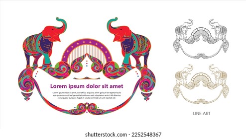 Elephant badge, card in Indian art style 