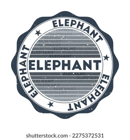 Elephant badge. Grunge word round stamp with texture in dark stormy color theme. Vintage style geometric elephant seal with gradient stripes. Stylish vector illustration.