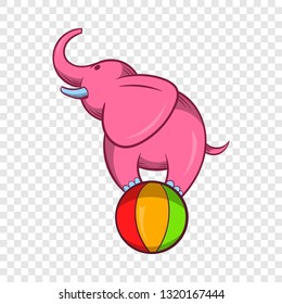 Elephant balancing on a ball icon in cartoon style on a background for any web design 