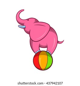 Elephant balancing on a ball icon, cartoon style