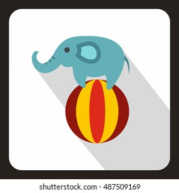 Elephant balancing on a ball icon in flat style on a white background vector illustration