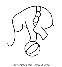 elephant balancing on ball line icon vector. elephant balancing on ball sign. isolated contour symbol black illustration