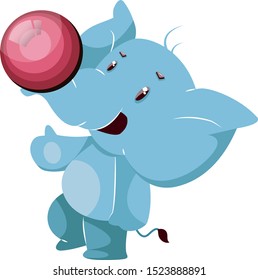 Elephant with ball, illustration, vector on white background.