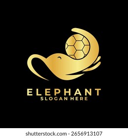 Elefant mit Ball Logo Design Vektor. Gold Elefant Logo Design Symbol