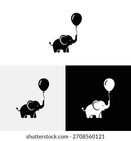elephant with balloon  logo vector icon illustration