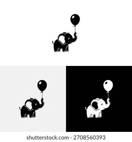elephant with balloon  logo vector icon illustration