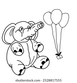 Elephant and balloon sketch for coloring vector. Fun coloring book for childre