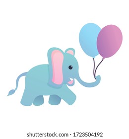 Elephant with balloons icon. Cartoon of elephant with balloons vector icon for web design isolated on white background