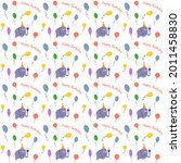 Elephant and balloons pattern. Illustration for children happy birthday. Vector drawing. For wrapping paper, fabric and covers, flyers and promotions, brochures, prints, childrens stores.