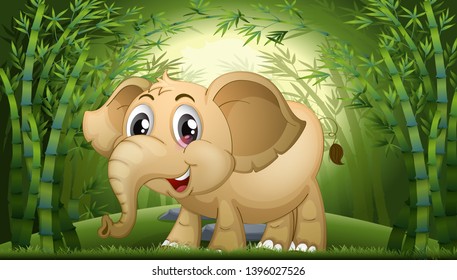 Elephant in bamboo forest illustration