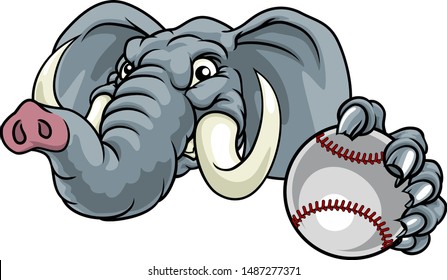 An elephant baseball or softball sports animal mascot holding a ball 