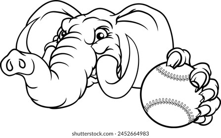 An elephant baseball or softball sports animal mascot holding a ball 