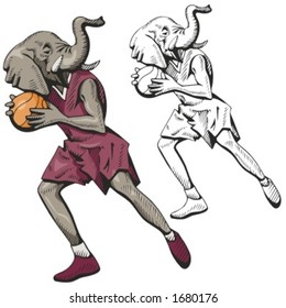 Elephant Basketball Mascot for sport teams. Great for t-shirt designs, school mascot logo and any other design work. Ready for vinyl cutting.