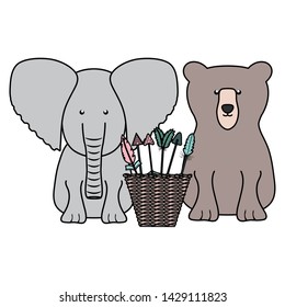 elephant and bear with basket of arrows bohemian style