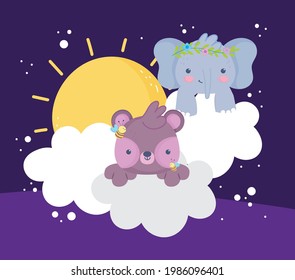 dibujos animados de la luna de las nubes elefantes y osos