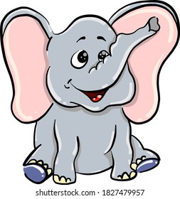 Elefante con orejas grandes, ilustración, vector sobre fondo blanco
