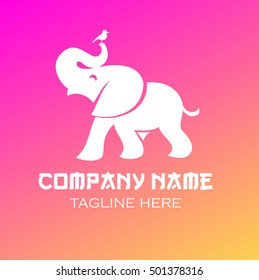 Elephant and bird logo on bright background. Indian elephant logo. 