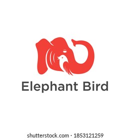 Elephant and Bird with Sound waves Vector Logo Design