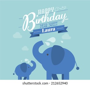 elephant birthday card template vector/illustration