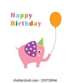 Happy Birthday Congratulation Elephant Holding Balloon Stock Vector ...