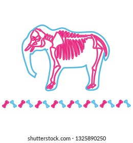 Elephant black light neon skeleton vector. cartoon illustration motif set. Hand drawn isolated trendy glowing indian animal skull. clipart for nature blog.