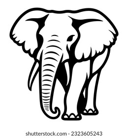 Elephant black outline art. Wild animal mascot vector illustration.