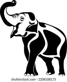 Elephant black silhouette isolated on white background, abstract art illustration