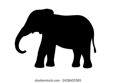 Elephant black silhouette isolated on white background. Vector illustration