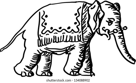 Elephant - black and white outline illustration