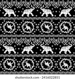 Elephant black and white pattern illustration vector design