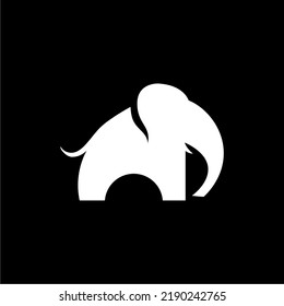 elephant black white silhouette isolated on white background, abstract art illustration