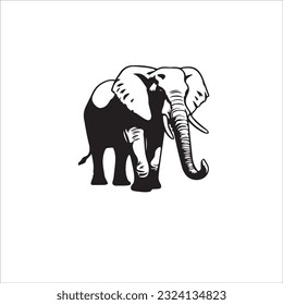 elephant black and white vector illustration 