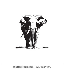 elephant black and white vector illustration 
