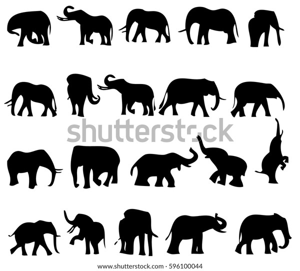 Elephant Black White Vector Set Stock Vector (Royalty Free) 596100044