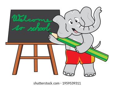 Elephant and blackboard, funny vector illustration