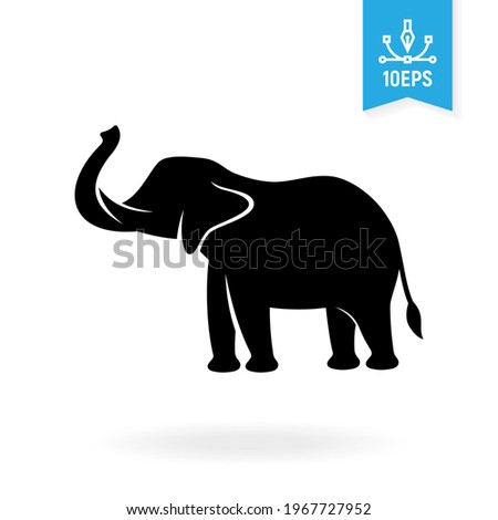 Elephant blak silhouette vector illustration. Wild animal icon.