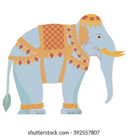 Elephant with a blanket and a hat. Vector illustration