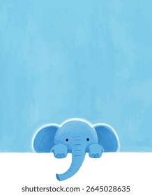elefante, azul, fofo, desenho animado, bebê, animal, criança, arte, plano, vetor, clipart, diversão, macio, simples, ilustração, criança, branco, nota, quadro, fundo, cartaz, artigos de papelaria, quadrado, conto de fadas, infância