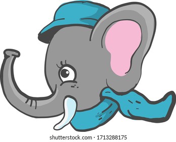 Elefante com lenço azul, ilustração, vetor sobre fundo branco