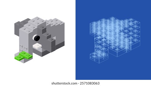 Elephant blueprint project idea and implementation. Vector