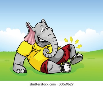 Elephant body builder exercising and wearing sportswear sprained his foot