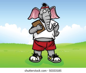 Elephant body builder exercising and wearing sportswear.