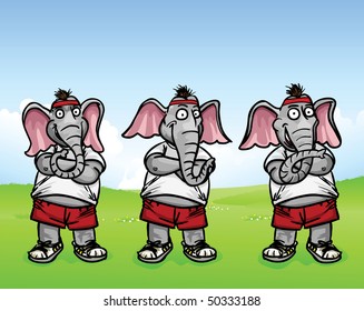 Elephant body builder exercising and wearing sportswear.