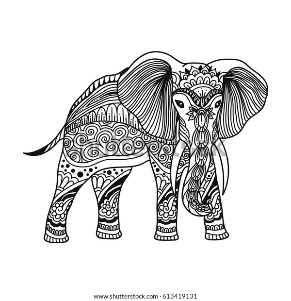Elephant Boho Illustration Zentangle Doodles Style Stock Vector ...