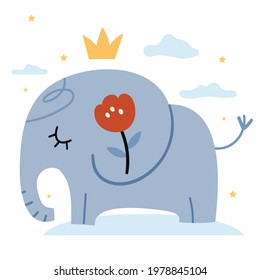 Elephant in boho style.Cute book illustration.